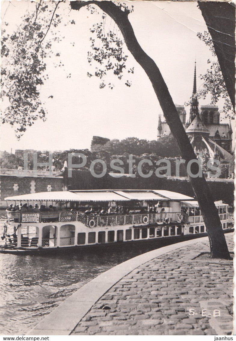 Paris - Bords de Seine et Notre Dame - passenger boat - old postcard - 1956 - France - used - JH Postcards