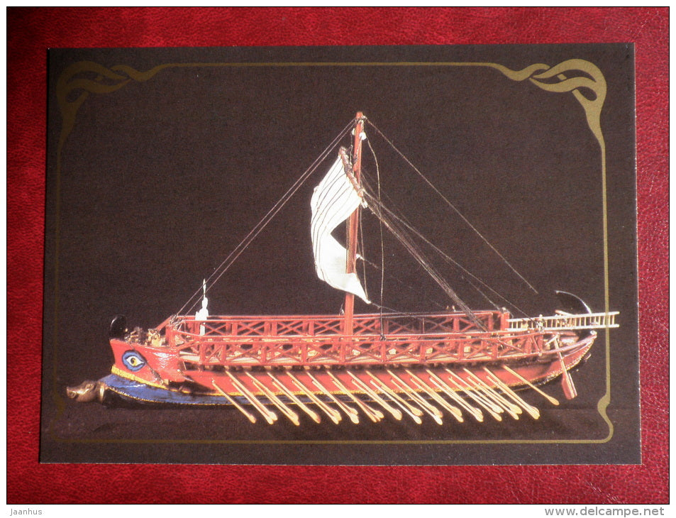 Ancient Greek bireme , 50 AD - model ship - 1988 - Russia USSR - unused - JH Postcards