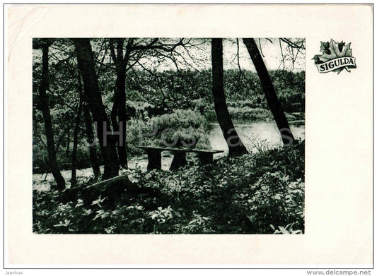 View at the Turaida Castle Ruins - Sigulda - old postcard - Latvia USSR - unused - JH Postcards