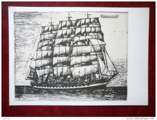 Krusenstern - sailing ship - illustration by A. Kütt - 1979 - Estonia USSR - unused - JH Postcards