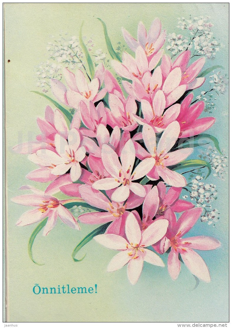 greeting card by E. Kurtenko - 4 - flowers - illustration - 1991 - Estonia USSR - used - JH Postcards