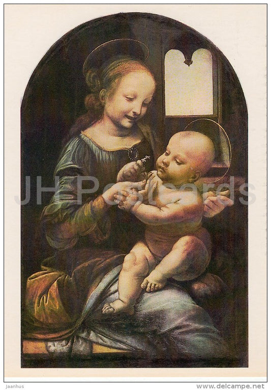 painting by Leonardo da Vinci - Madonna with a flower (Madonna Benois) - baby  Italian art - Russia USSR - 1983 - unused - JH Postcards