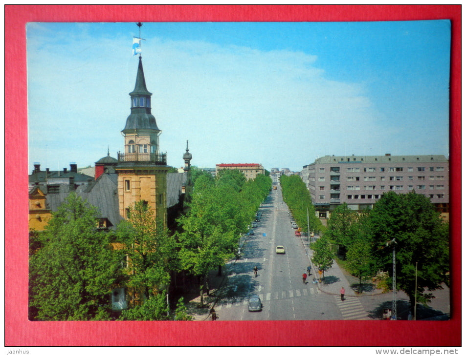 streets - national costumes - Rauma - E 87255 - Finland - sent from Finland Rauma to Estonia USSR 1974 - JH Postcards