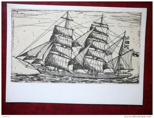 Linda Morgenrooden - sailing ship - illustration by A. Kütt - 1979 - Estonia USSR - unused - JH Postcards