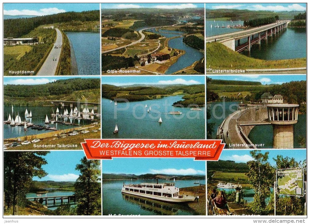 Der Biggersee im Sauerland - Wesfalens Grösste Talsperre - Hauptdamm - Talbrücke - Germany - nicht gelaufen - JH Postcards