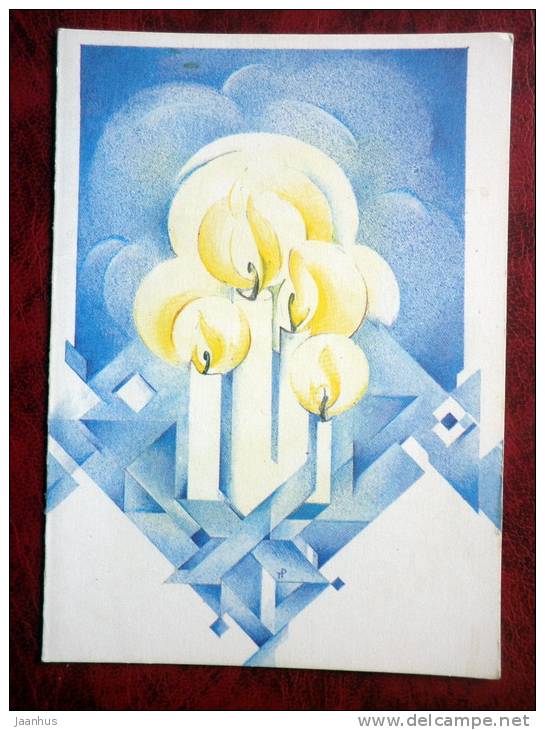 New Year - candles - 1990 - Estonia - USSR - used - JH Postcards