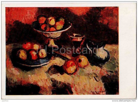 painting by L. Svemp - Still Life with Apples and a glass of wine , 1942 - latvian art - unused - JH Postcards