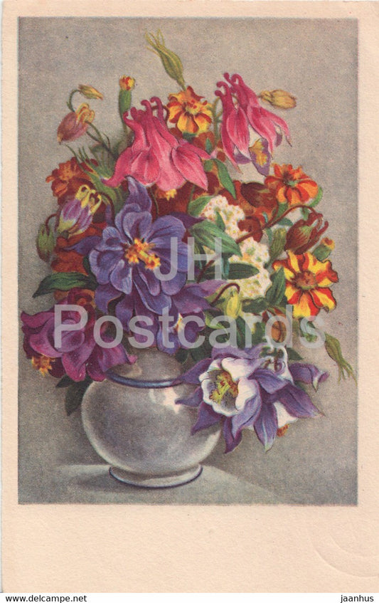 flowers in a vase - illustration - Cellaro - 3447 - old postcard - 1943 - Germany - used - JH Postcards