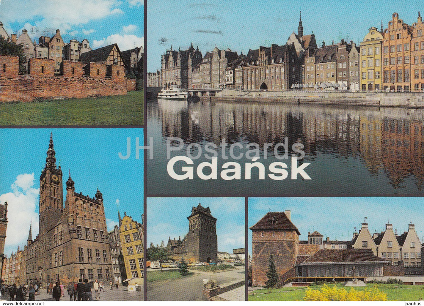 Gdansk - Danzig - Fragment of a defensive wall - town hall - Targ Drzewny - market - multiview - 1990 - Poland - used - JH Postcards