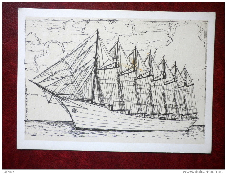 Thomas W. Lawson - sailing ship - illustration by A. Kütt - 1979 - Estonia USSR - unused - JH Postcards