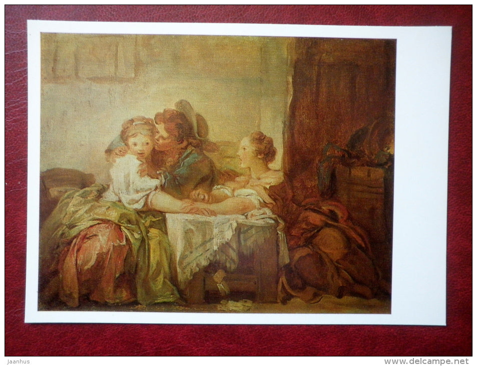 painting by Jean-Honore Fragonard , The Snatched Kiss, or Last Forfeit - french art - unused - JH Postcards