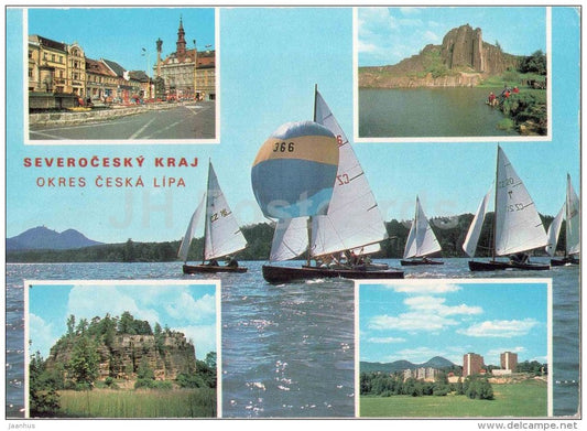 Severocesky Kraj - Okres Ceska Lipa - sailing boat Machovo Jezero - castle Sloup - Czechoslovakia - Czech - used - JH Postcards