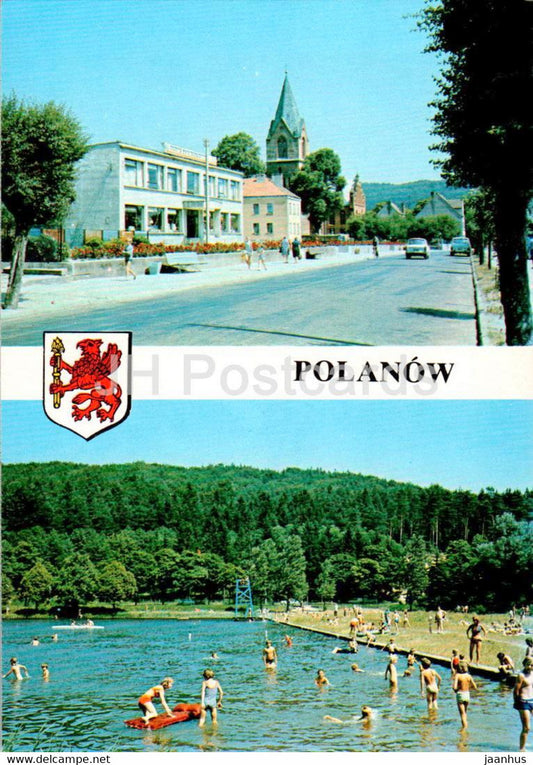 Polanow - Ulica Wolnosci - Kapielisko miejskie - Wolnosci Street - the town bathing beach - multiview - Poland - unused - JH Postcards