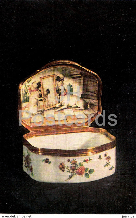 Snuff Box - dog - porcelain - Vinogradov Porcelains - 1974 - Russia USSR - unused - JH Postcards