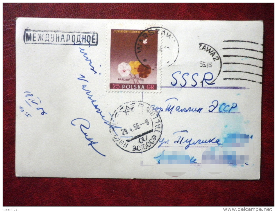 Warszawa - Trasa W-Z - sent to Estonia SSR in 1956 - Poland - used - JH Postcards