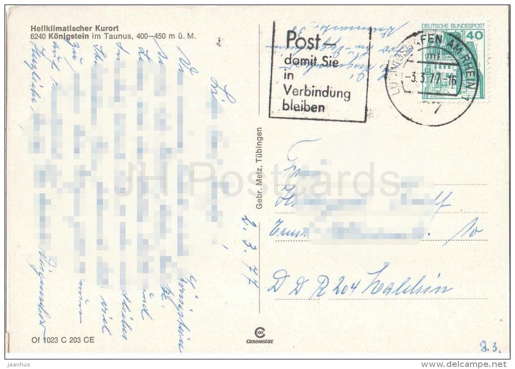 Heilklimatischer Kurort Königstein im Taunus - Sonnenhof - Kurhaus - Germany - 1977 gelaufen - JH Postcards