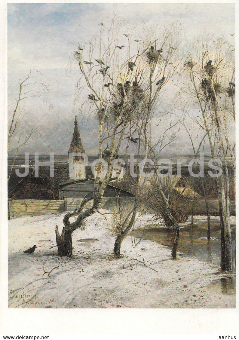 painting by Alexej Sawrassow - Savrasov - Die Saatkrahen sind da - Russian art - Germany DDR - unused - JH Postcards