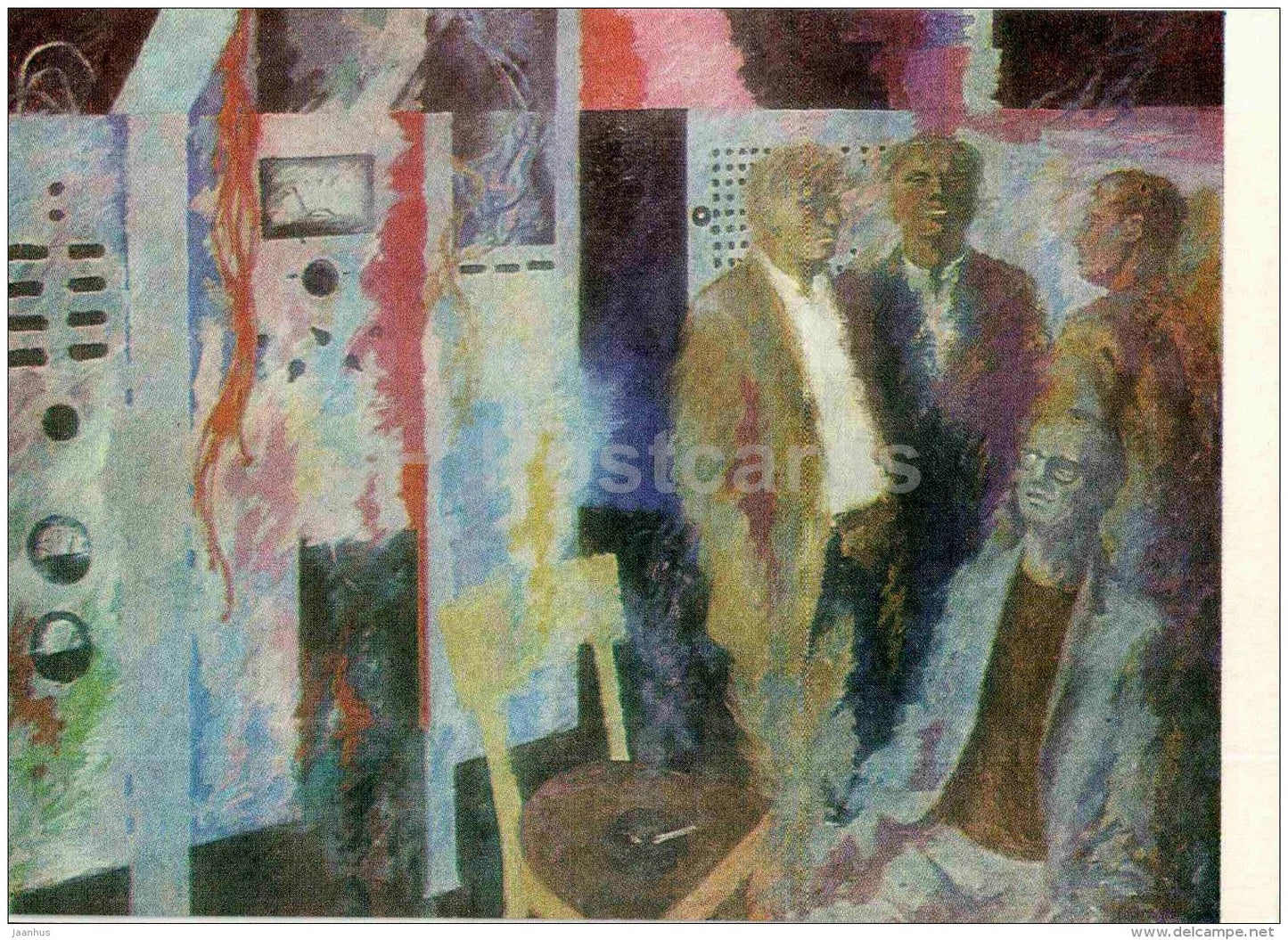 painting by E. Põldroos - The Smoking Interval , 1974 - work - estonian art - Estonia USSR - 1984 - unused - JH Postcards