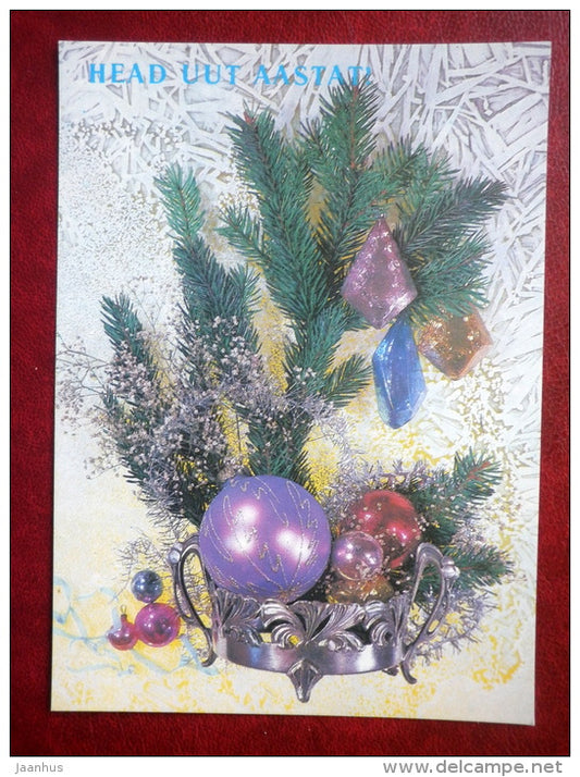 New Year Greeting card - decorations - 1991 - Estonia USSR - unused - JH Postcards