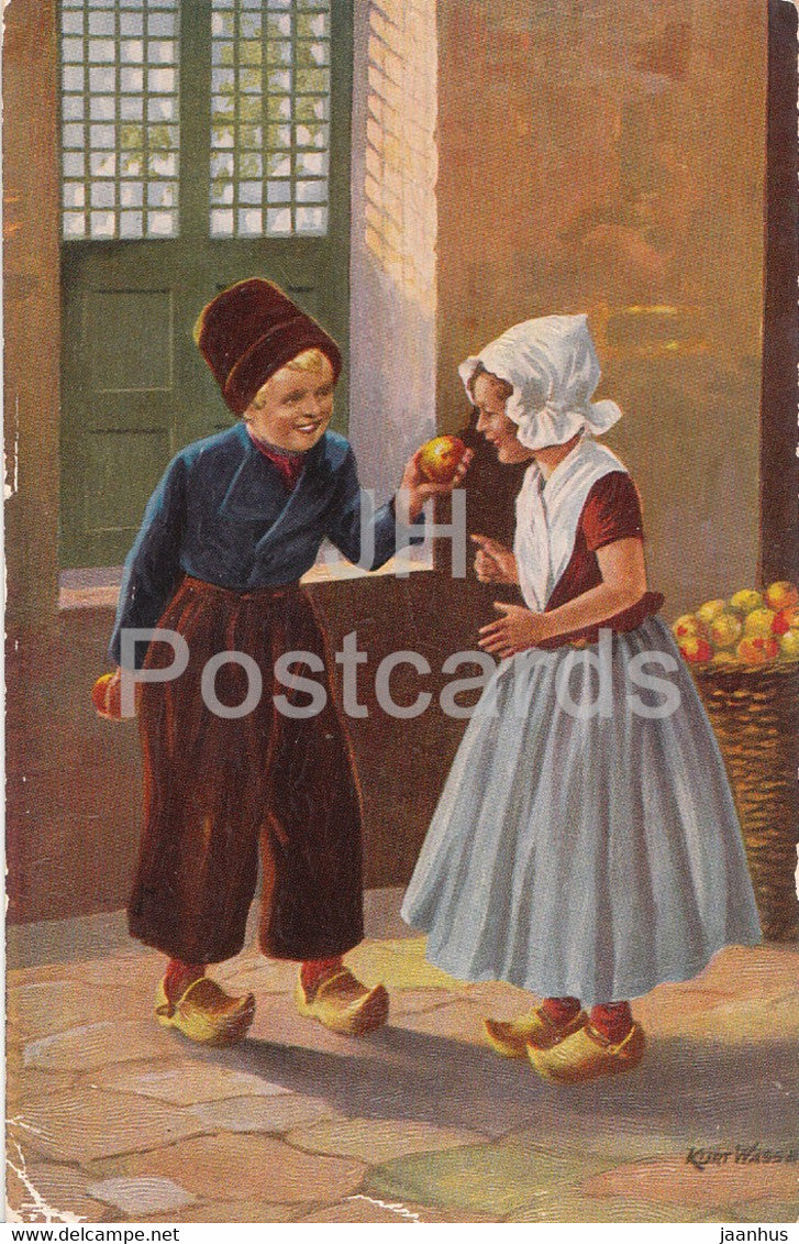 Holl Kinder - Kurt Wasser - netherlands children - folk costumes - illustration - Degi - old postcard - Germany - unused - JH Postcards