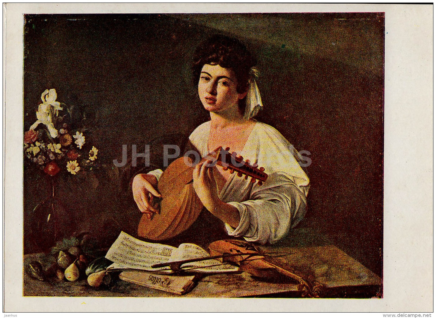 painting  by Michelangelo Caravaggio - Lute Player - music - Italian art - 1950 - Russia USSR - unused - JH Postcards