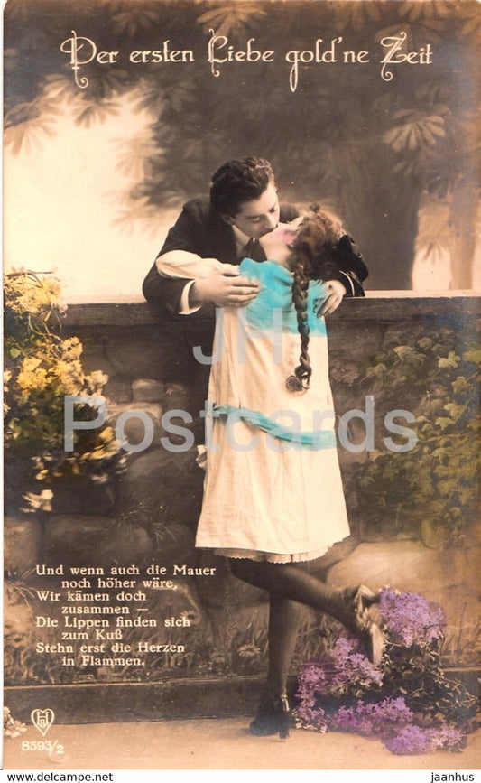 Der ersten Liebe gold'ne Zeit - couple - woman and man - HB 8593/2 - old postcard - Germany - unused - JH Postcards