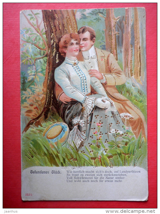 illustration - couple - man and woman - embossed - 332/1 - circulated in Estonia Reval Imperial Russia 1906 - JH Postcards