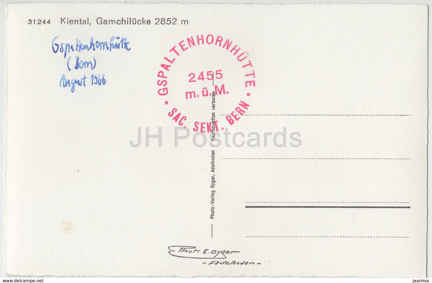 Kiental - Gamchilucke 2852 m - 3124 - Switzerland - 1966 - used