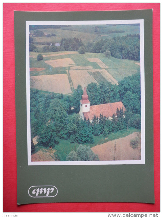 Landscape at Araisi - church - Gauja National Park - 1981 - Latvia USSR - unused - JH Postcards