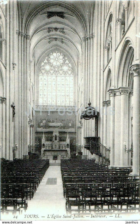 Tours - L'Eglise Saint Julien - Interieur - church - 24 - old postcard - France - unused - JH Postcards