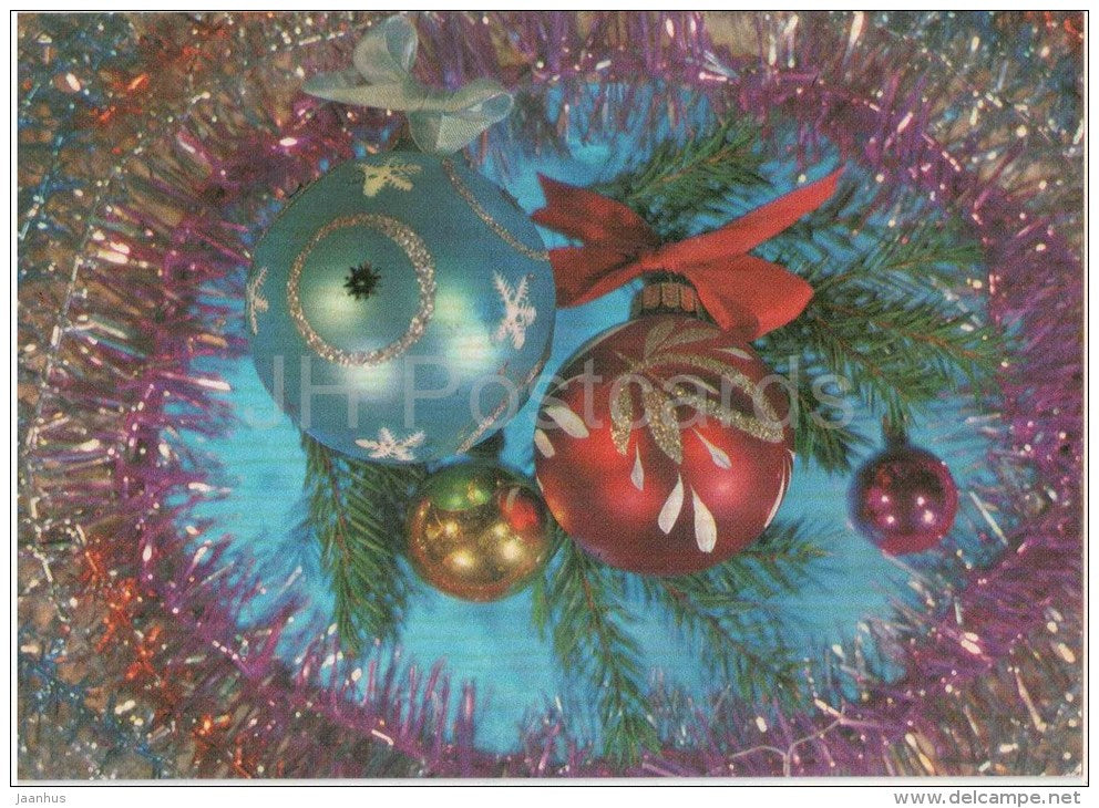 New Year Greeting Card - decorations - 1984 - Russia USSR - unused - JH Postcards