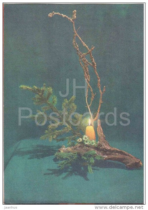 New Year Greeting card - 1 - new year composition - candle - 1979 - Estonia USSR - unused - JH Postcards