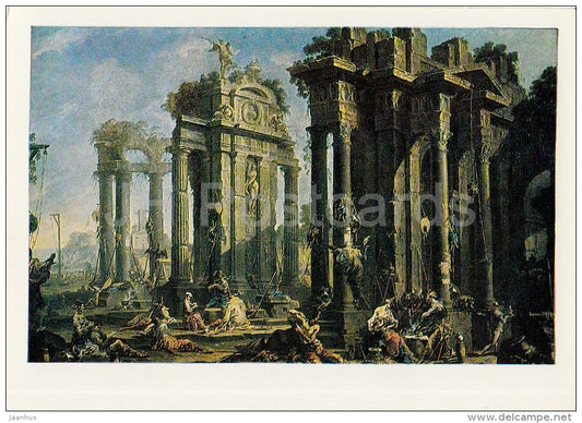 painting by Alessandro Magnasco - Halt of bandits - Italian art - Russia USSR - 1984 - unused - JH Postcards