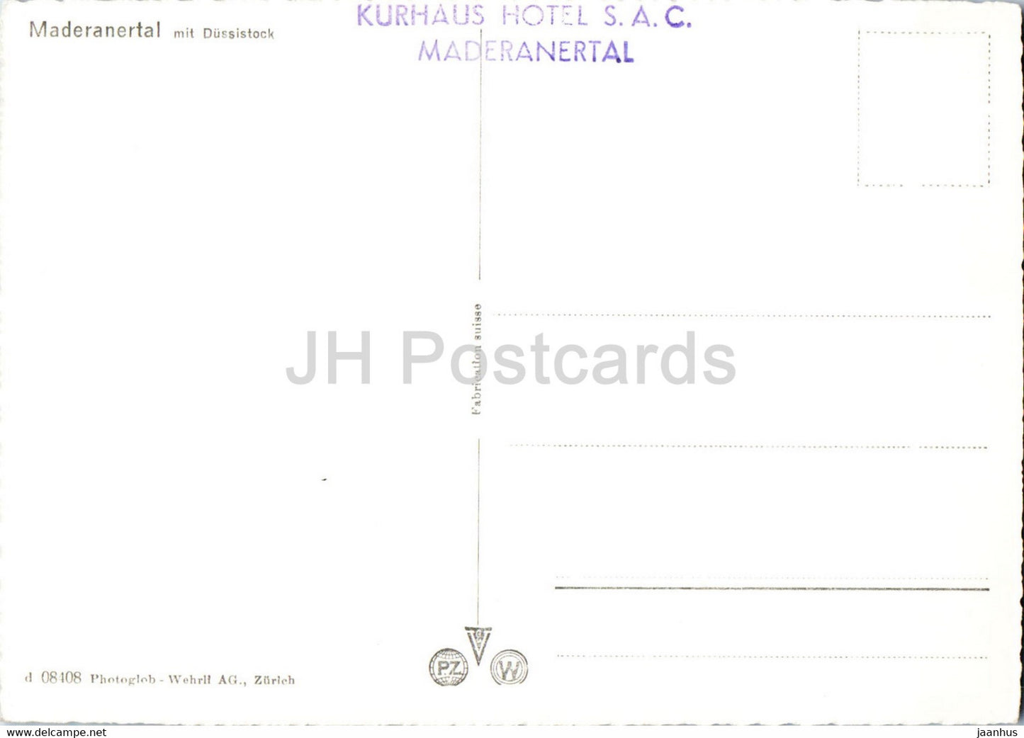 Maderanertal mit Dussistock - 08408 - alte Postkarte - Schweiz - unbenutzt