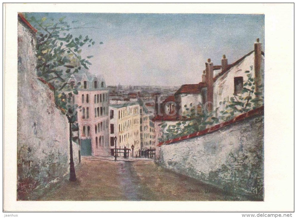 painting by Maurice Utrillo - Street Mont Cenis in Montmartre - Paris - french art - unused - JH Postcards