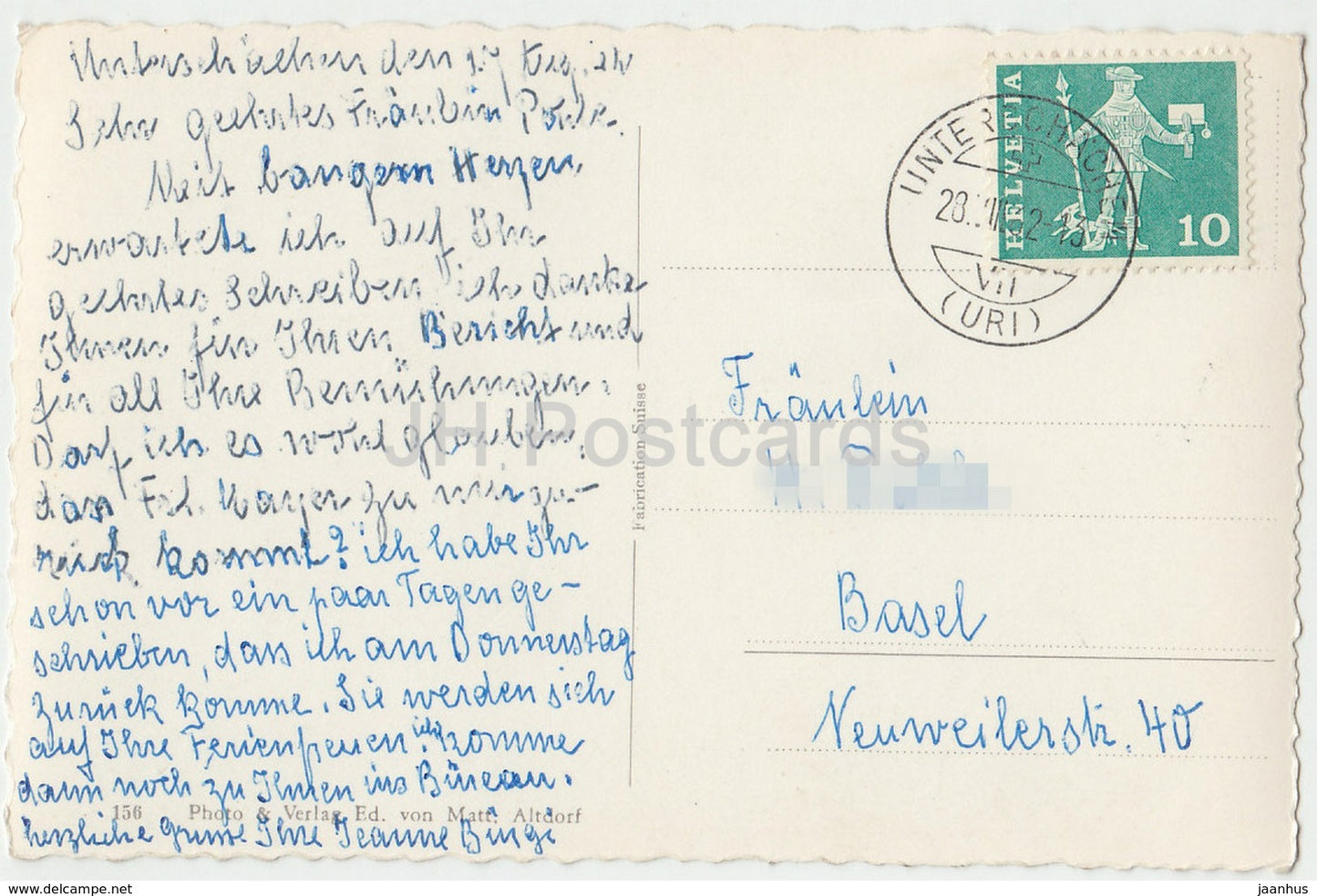 Schachental - Aesch mit Staubifall - 156 - Switzerland - 1962 - used