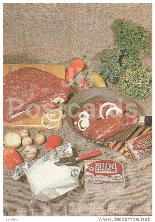 Beef Rollers - dishes - Estonian Cuisine - recepie - 1985 - Estonia USSR - unused - JH Postcards