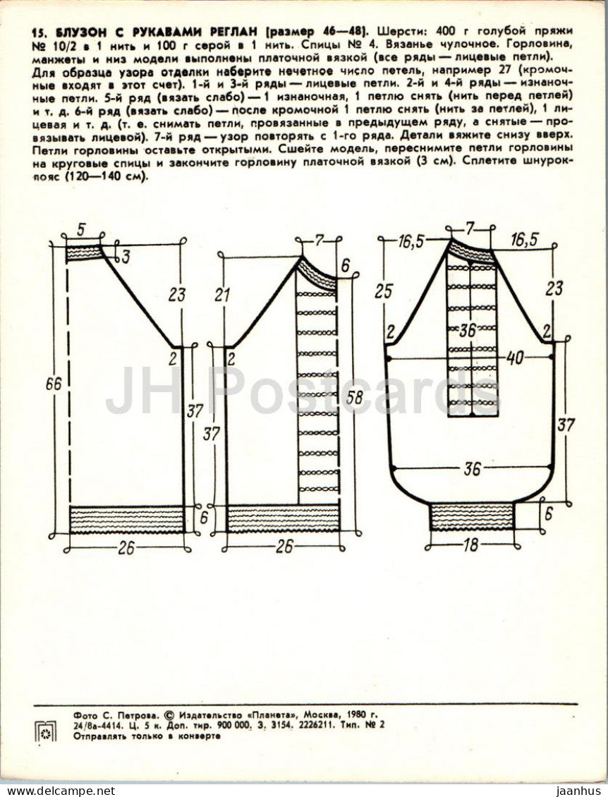 Blouson mit Raglanärmeln – Damen – Mode – Großformatige Postkarte – 1980 – Russland UdSSR – unbenutzt 