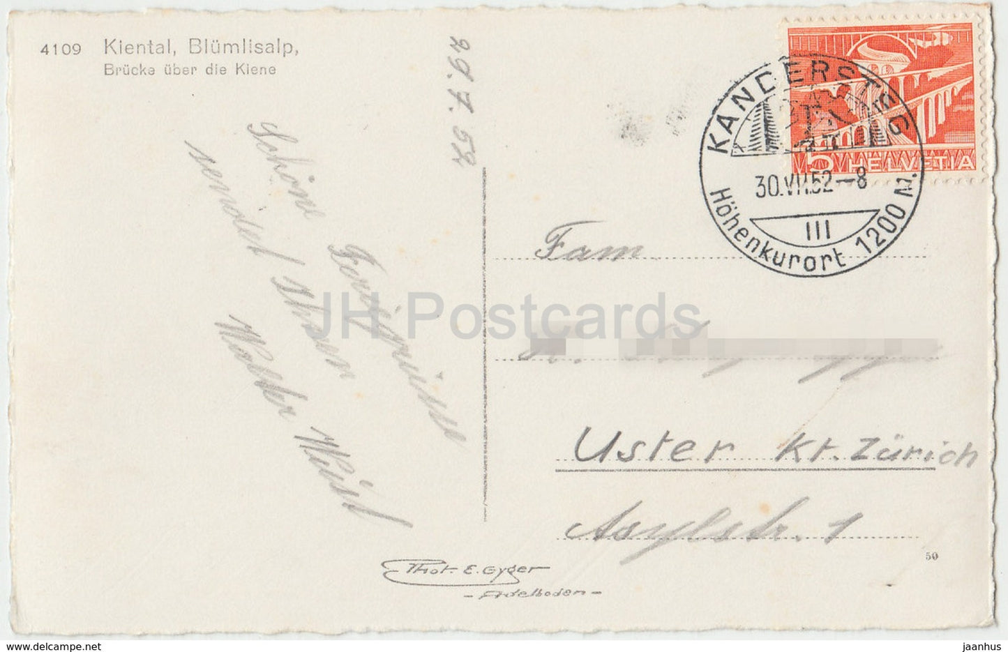 Kiental Blumlisalp - Brucke uber die Kiene - pont - 4109 - Suisse - 1952 - utilisé