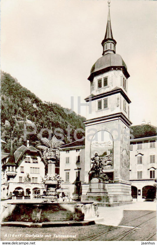 Altdorf - Dorfplatz mit Telldenkmal - monument - 3236 - 1948 - old postcard - Switzerland - used - JH Postcards