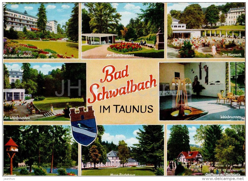 Bad Schwalbach im Taunus - Kurhotel - Stahlbrunnen - Kurpark  - Weinbrunnen - Golfhaus - CEPT - Germany - 1979 gelaufen - JH Postcards