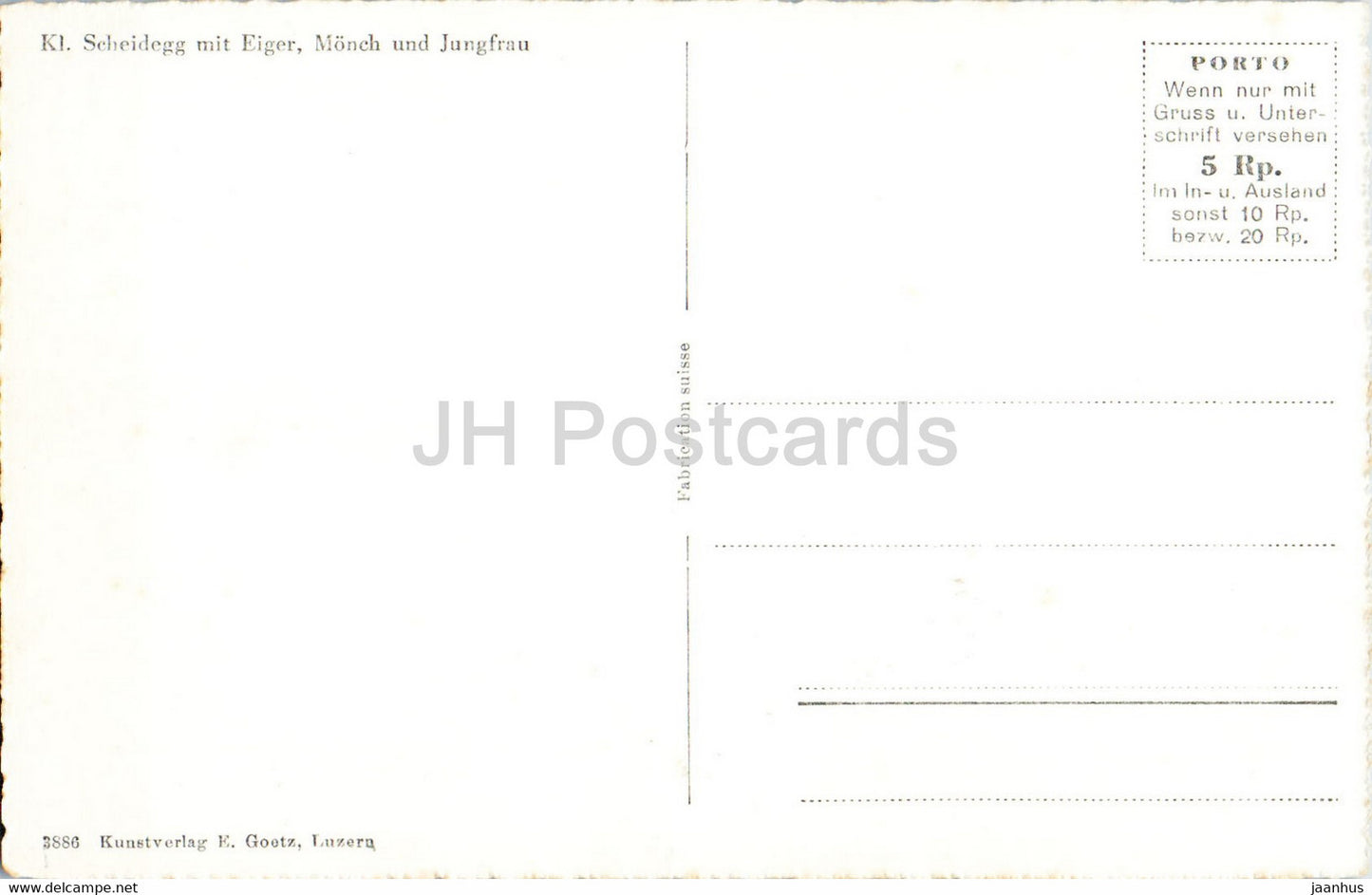 Kl Scheidegg mit Eiger Mönch und Jungfrau - 2886 - alte Postkarte - Schweiz - unbenutzt