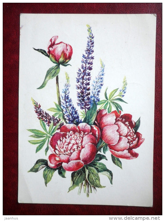 Greeting Card - by L. Gaszeva - flowers - 1983 - Russia USSR - used - JH Postcards