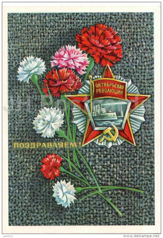 October Revolution Anniversary - carnation - flowers - order - postal stationery - 1976 - Russia USSR - unused - JH Postcards