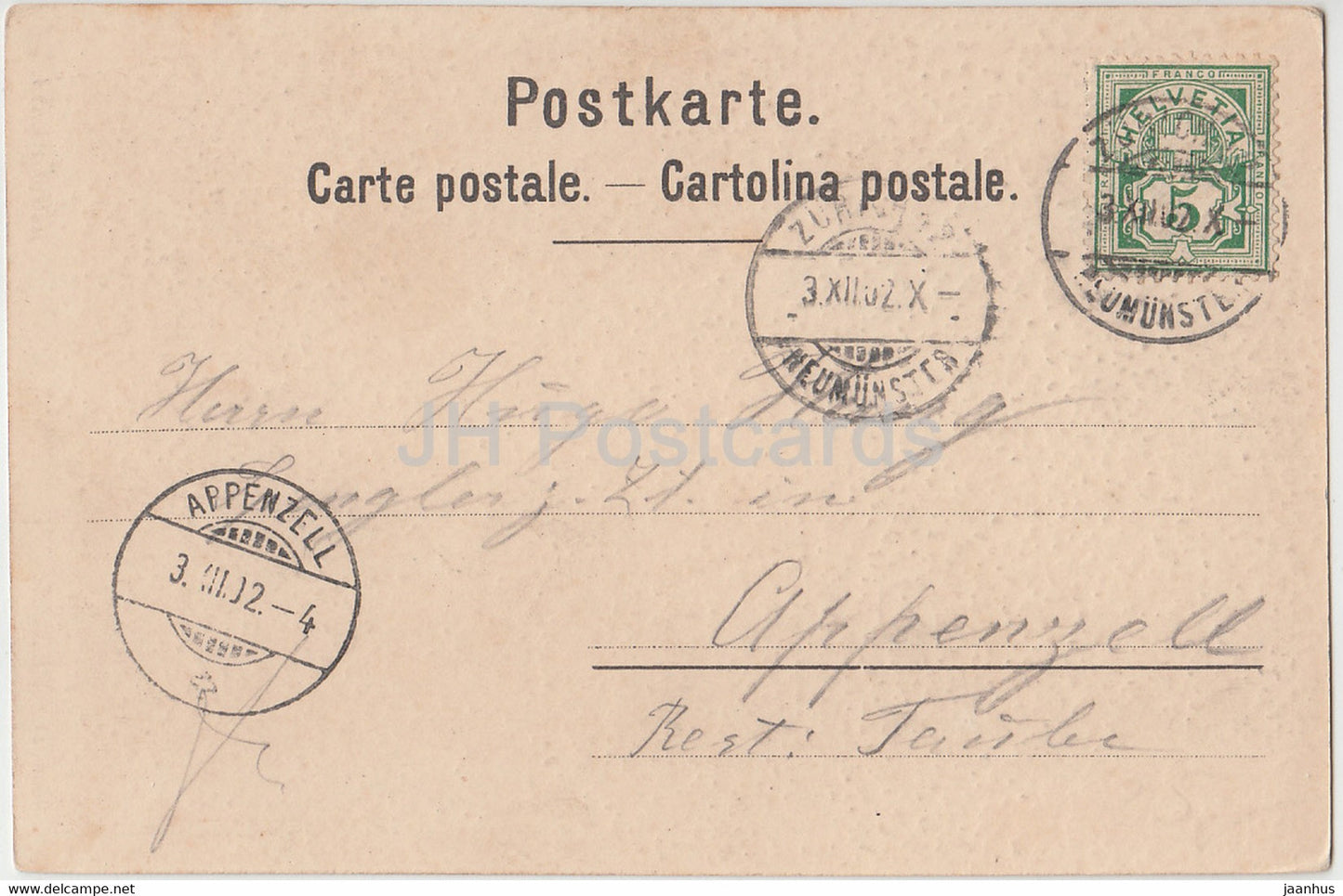 Kanton Zürich – alte Postkarte – Helene Hantz – 1902 – Schweiz – gebraucht