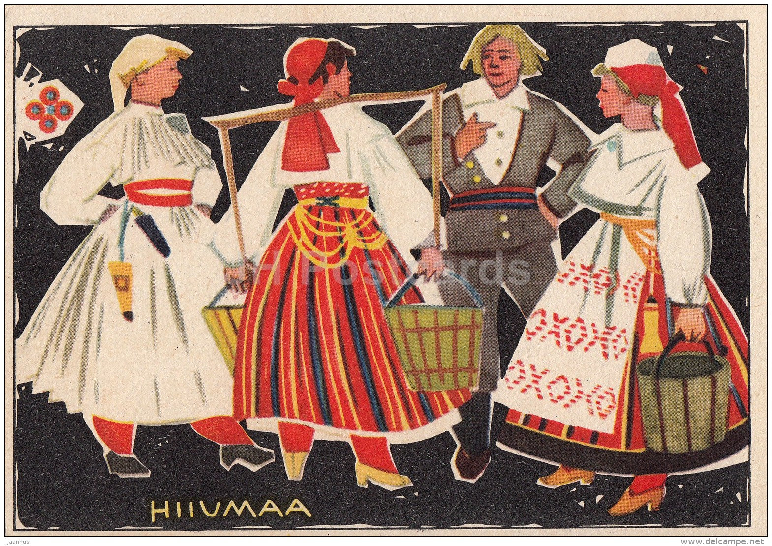 illustration by V. Tolli - Hiiumaa - Estonian Folk Costumes - 1960 - Estonia USSR - unused - JH Postcards