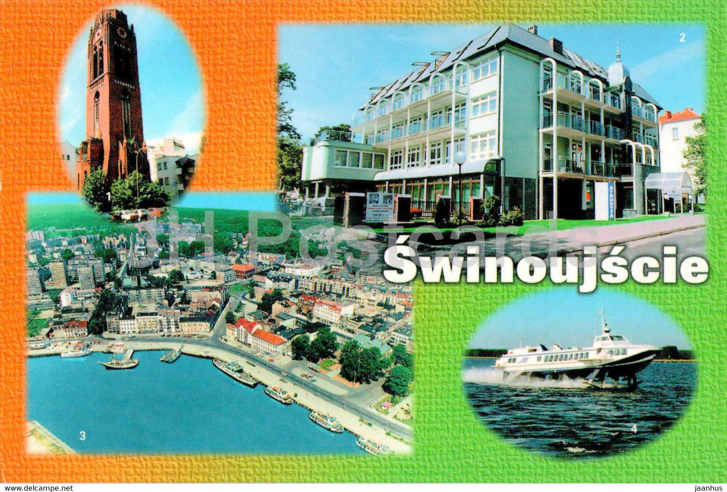 Swinoujscie - OSW Afrodyta - Panorama Miasta - Wodolot - ship - boat - multiview - Poland - unused - JH Postcards