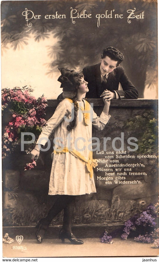 Der ersten Liebe gold'ne Zeit - couple - woman and man - HB 8593/3 - old postcard - Germany - unused - JH Postcards