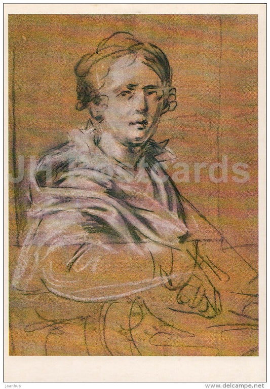 painting by V. Tropinin - Lady sitting in a chair , 1820s - woman - Russian art - 1985 - Russia USSR - unused - JH Postcards