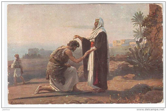 illustration by R. Leinweber - Samuel anoints Saul as King - circulated in Estonia 1923 , Viljandi - used - JH Postcards